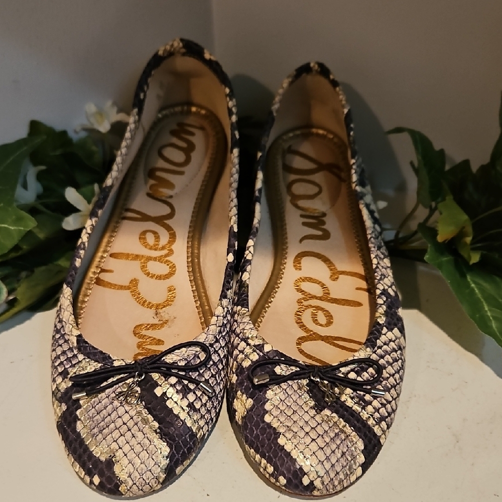 Sam Edelman Snake Print Flats with Black Bow